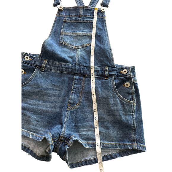 Love Tree‎ Denim Short-all Bib Shorts Distressed Utility Cowgirl- Large - Picture 3 of 7